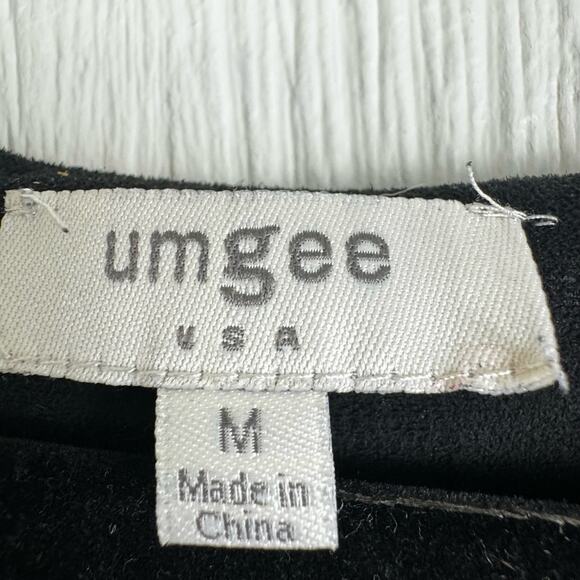 Umgee Womens Medium Dress Black Red Floral Suede Long Bell Sleeve V-Neck Short - Picture 5 of 7